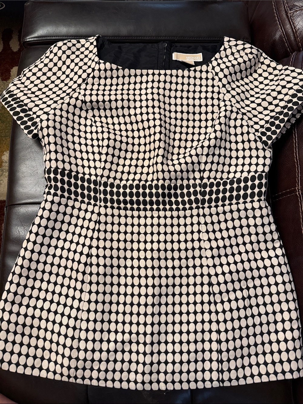 Michael Kors Collection Black and White Polka Dot Fit-and-Flare Top Size 6